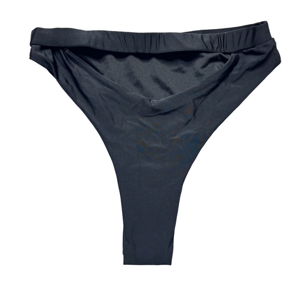 Black Cut Out High Rise Thong Swim Bottoms